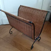 Rattan and metal magazine rack
