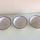 Suite of three yellow ribbed bowls with blue / vintage 70s border