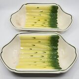 Salins earthenware slip dish decorated with asparagus, French, yellow and green, 20th century
