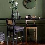 Cannage stool top black wood caviar fabric Red Edition