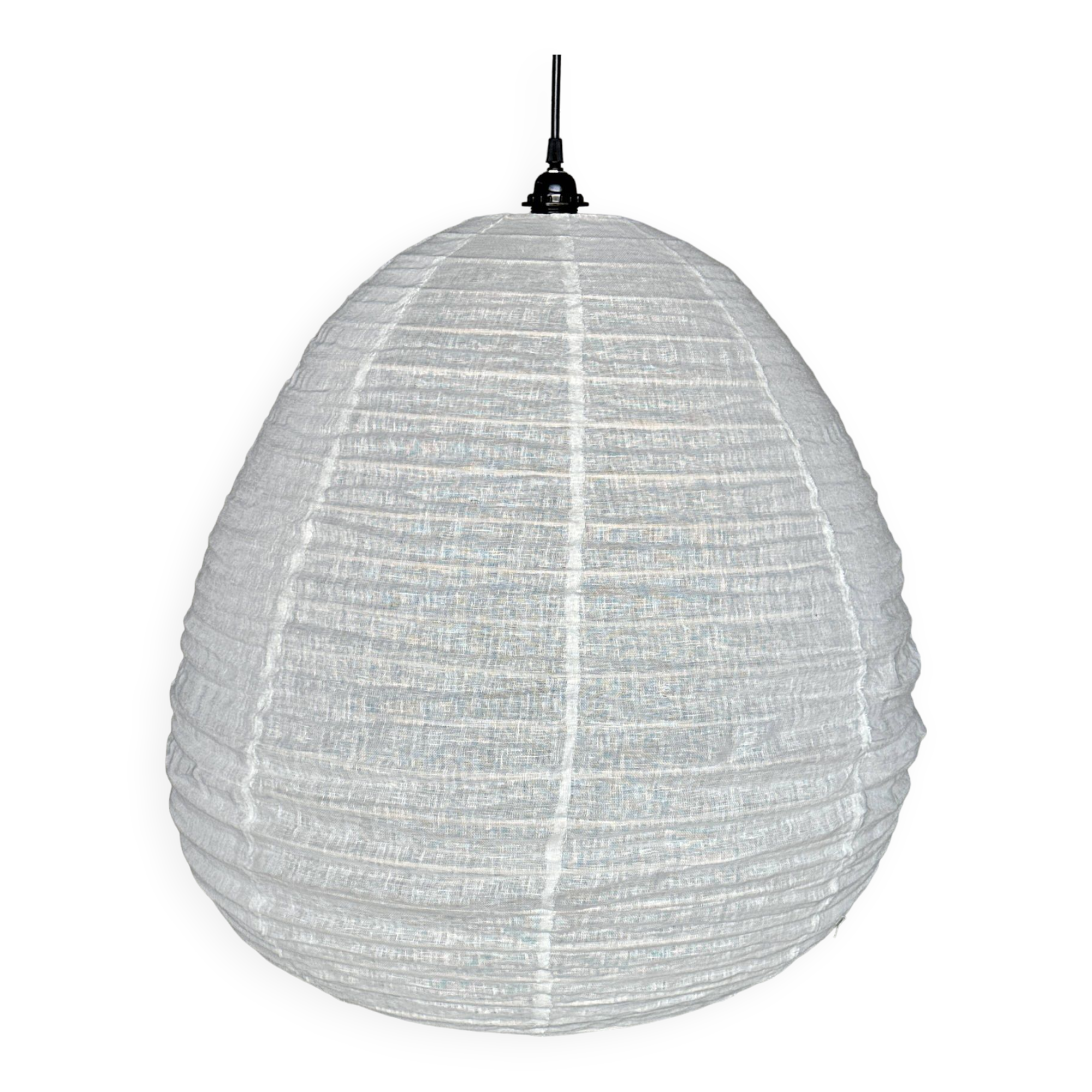 Very large Japanese-style natural rattan and linen pendant light in the shape of a drop H65 D70