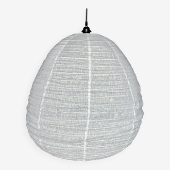 Very large Japanese-style natural rattan and linen pendant light in the shape of a drop H65 D70