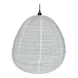 Very large Japanese-style natural rattan and linen pendant light in the shape of a drop H65 D70