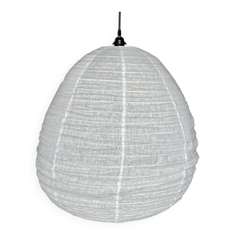 Very large Japanese-style natural rattan and linen pendant light in the shape of a drop H65 D70