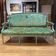 Louis XVI style bench in blue lacquered wood with gold trim