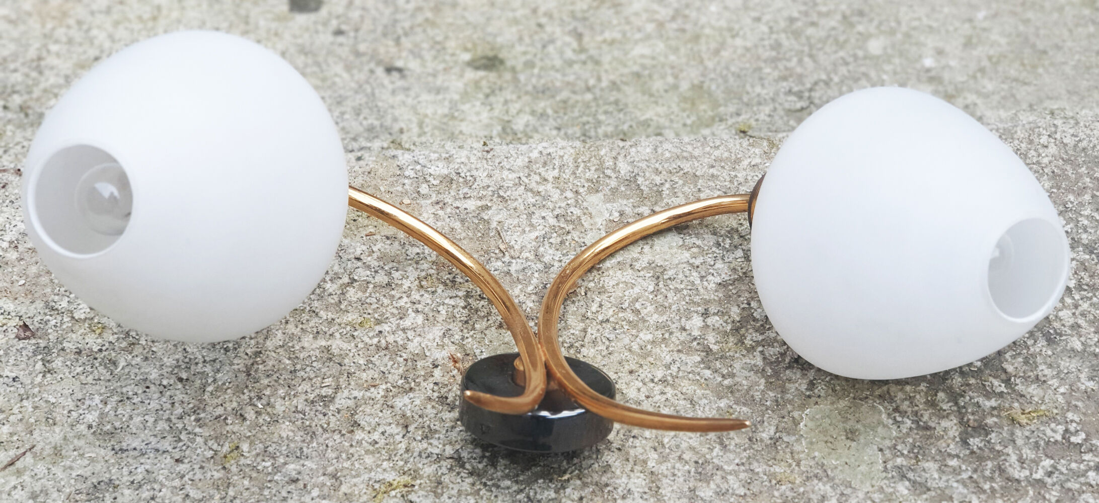Double wall light, brass and opaline, Maison Arlus, 1950s