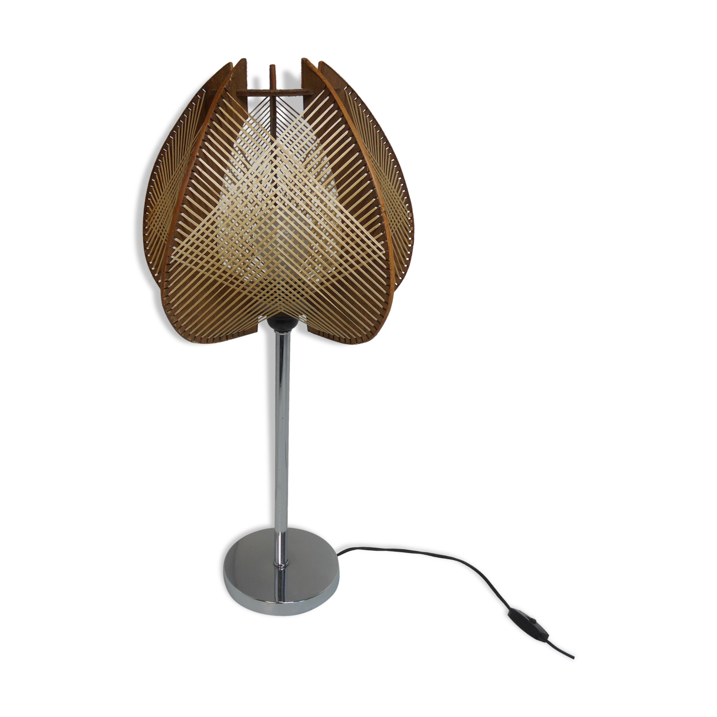 Lampe scandinave vintage bois et métal chromé