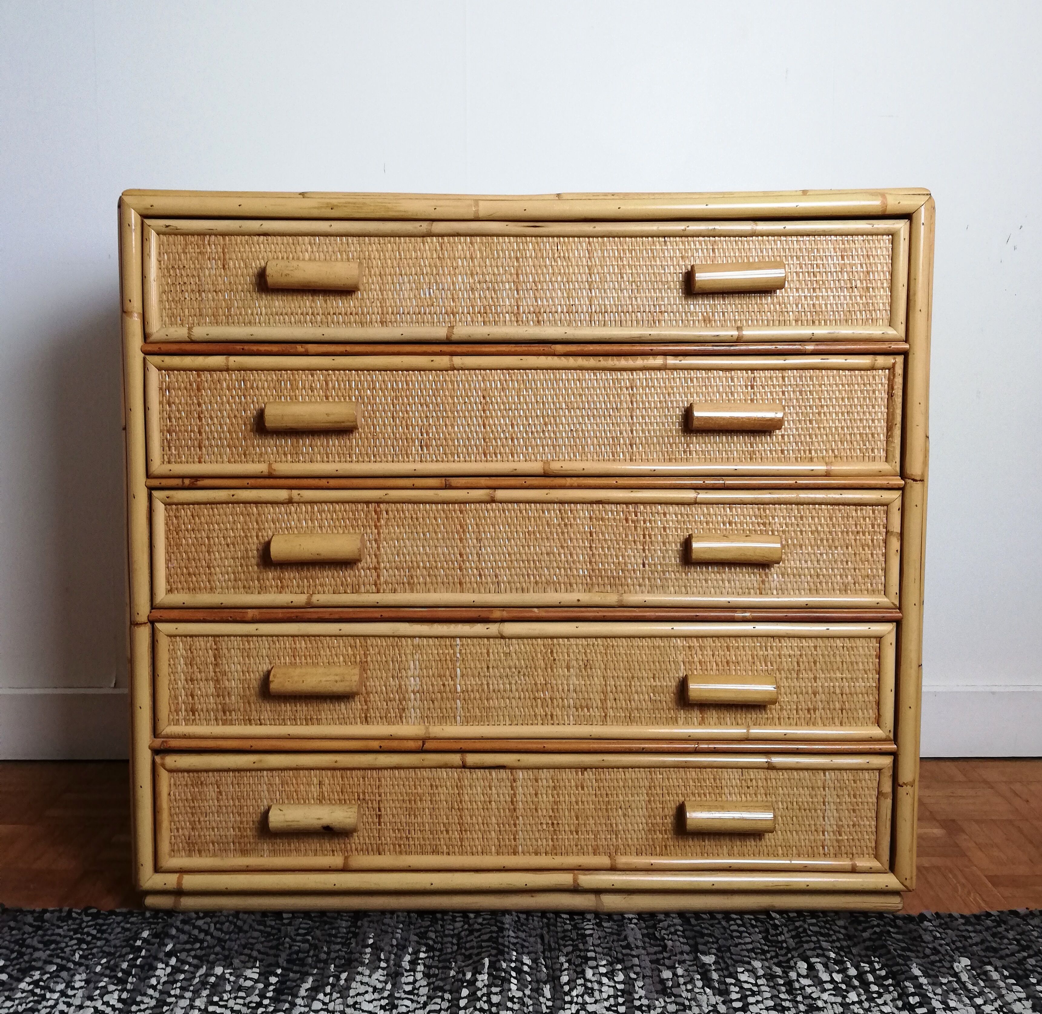 Rattan chest of drawers and woven wicker