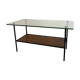 50s coffee table in wood and metal glass