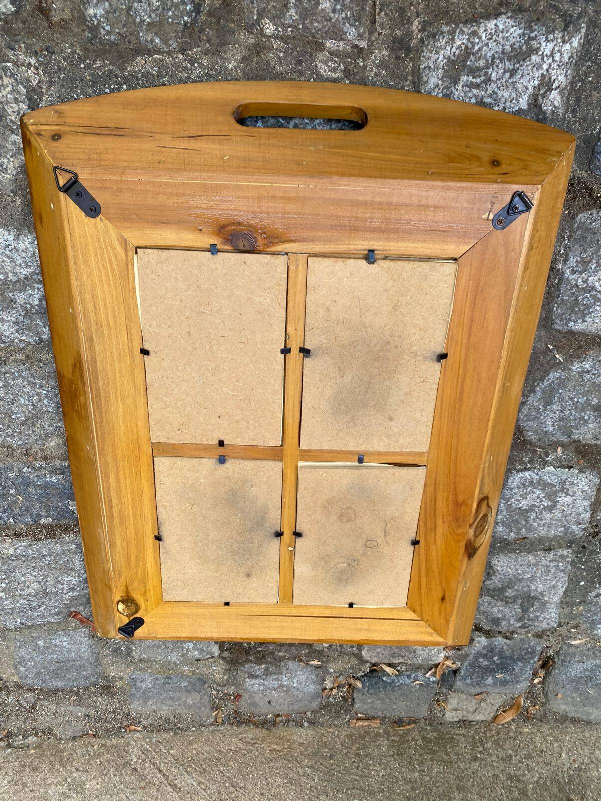 Plateau de service rectangulaire vintage en bois massif 4 compartiments