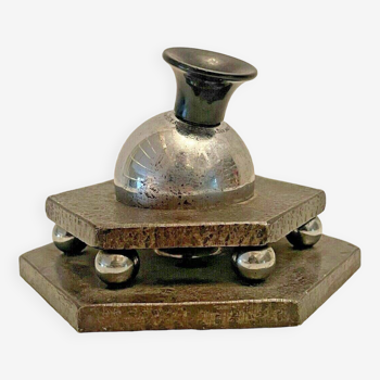 paperweight, inkwell, sphero meteor, jean reix, hammered wrought iron, art deco