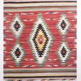 9x12 Kilim Red Green Oversize Vintage Kilim Rug, 275x370Cm
