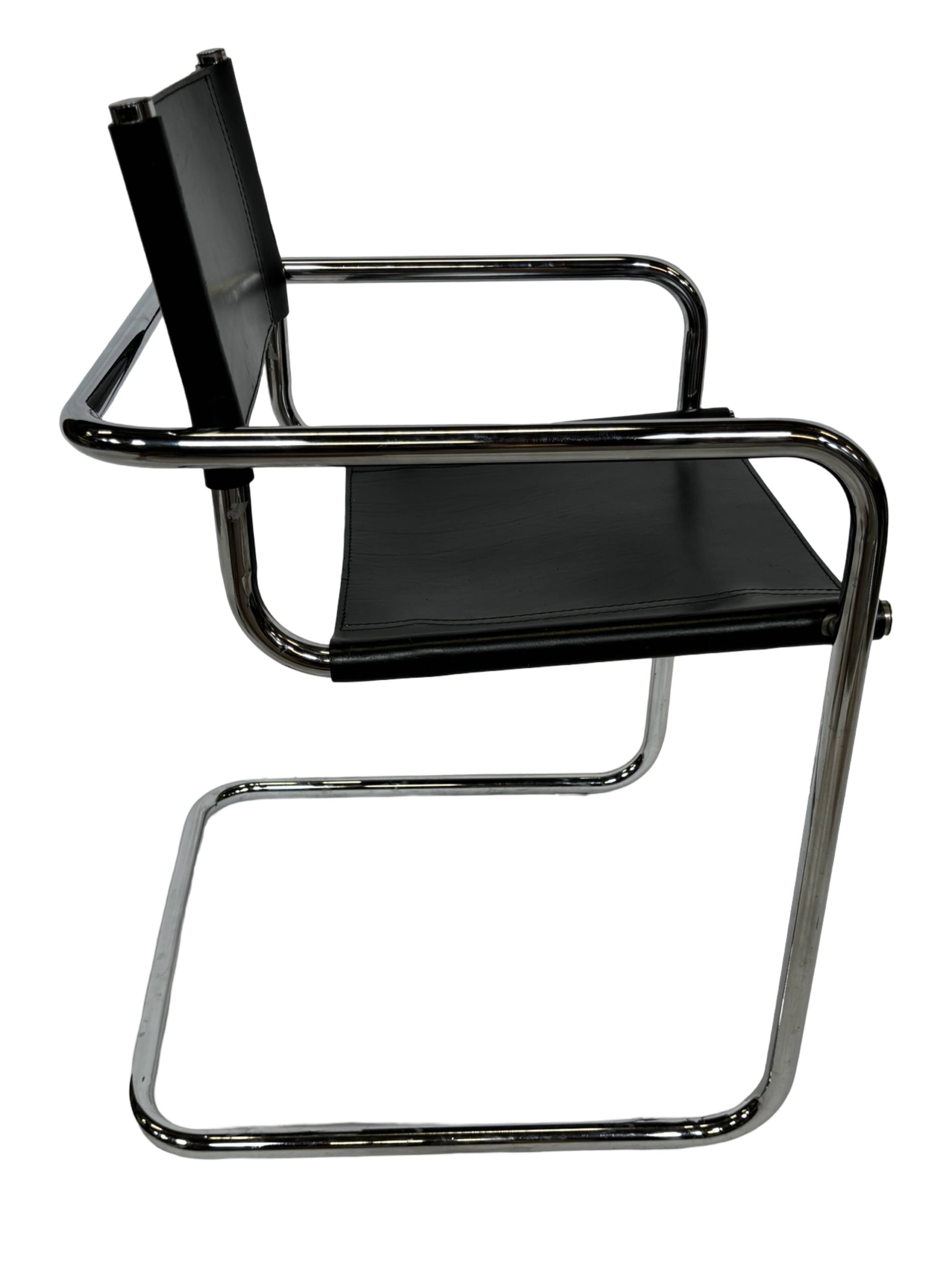 Ensemble vintage de 6 chaises à structure tubulaire Mart Stam design cuir