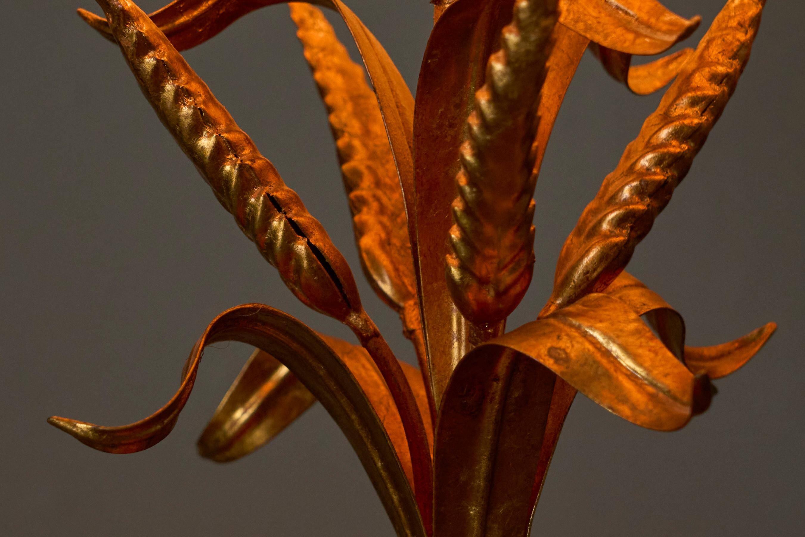 Gold metal table lamp with wheat pattern, mid-20th century.