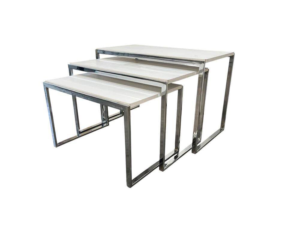 Set of 3 vintage nesting tables / chrome/marble side tables.