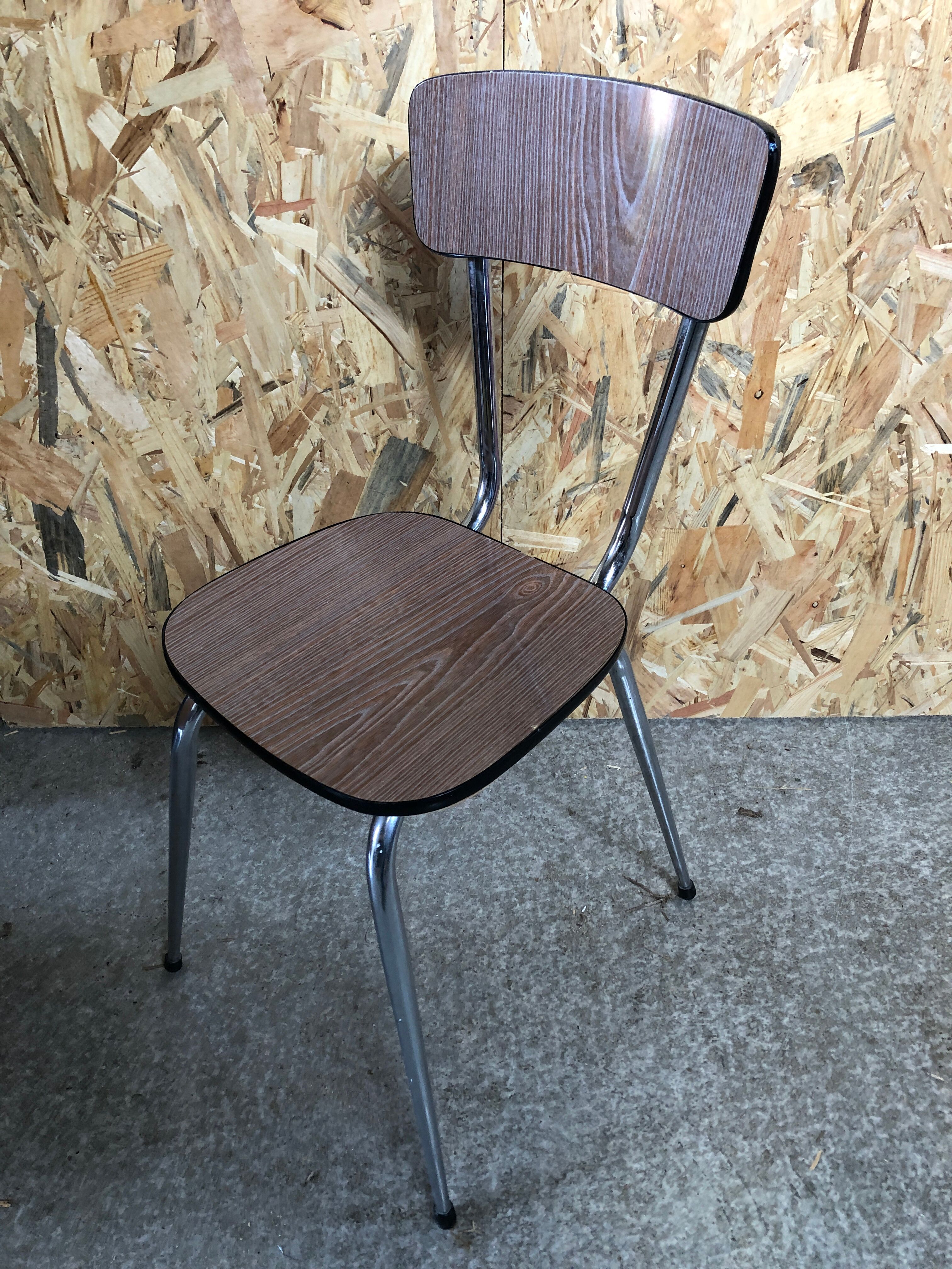 Old chair kitchen formica imitat° wood + feet compass metal chrome vintage