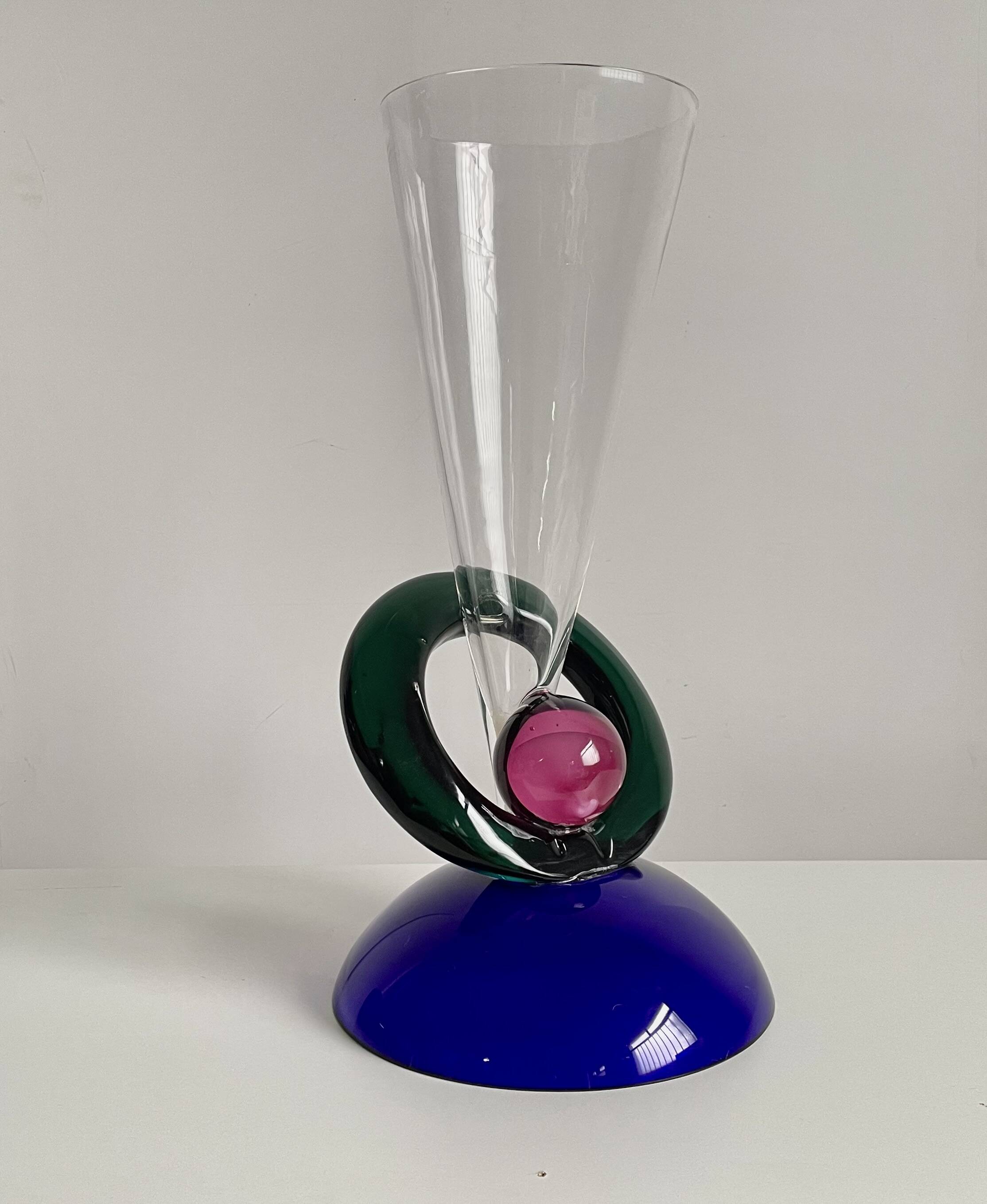 XL Size 1980s Memphis Design Style Glass Vase