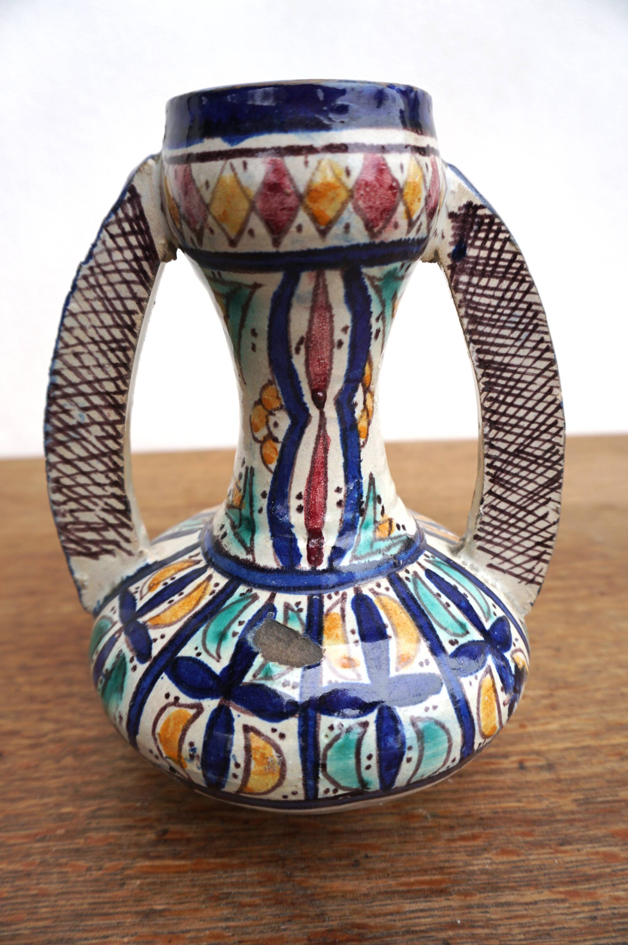 Moroccan handicraft ceramic candle holder, pot and vase set