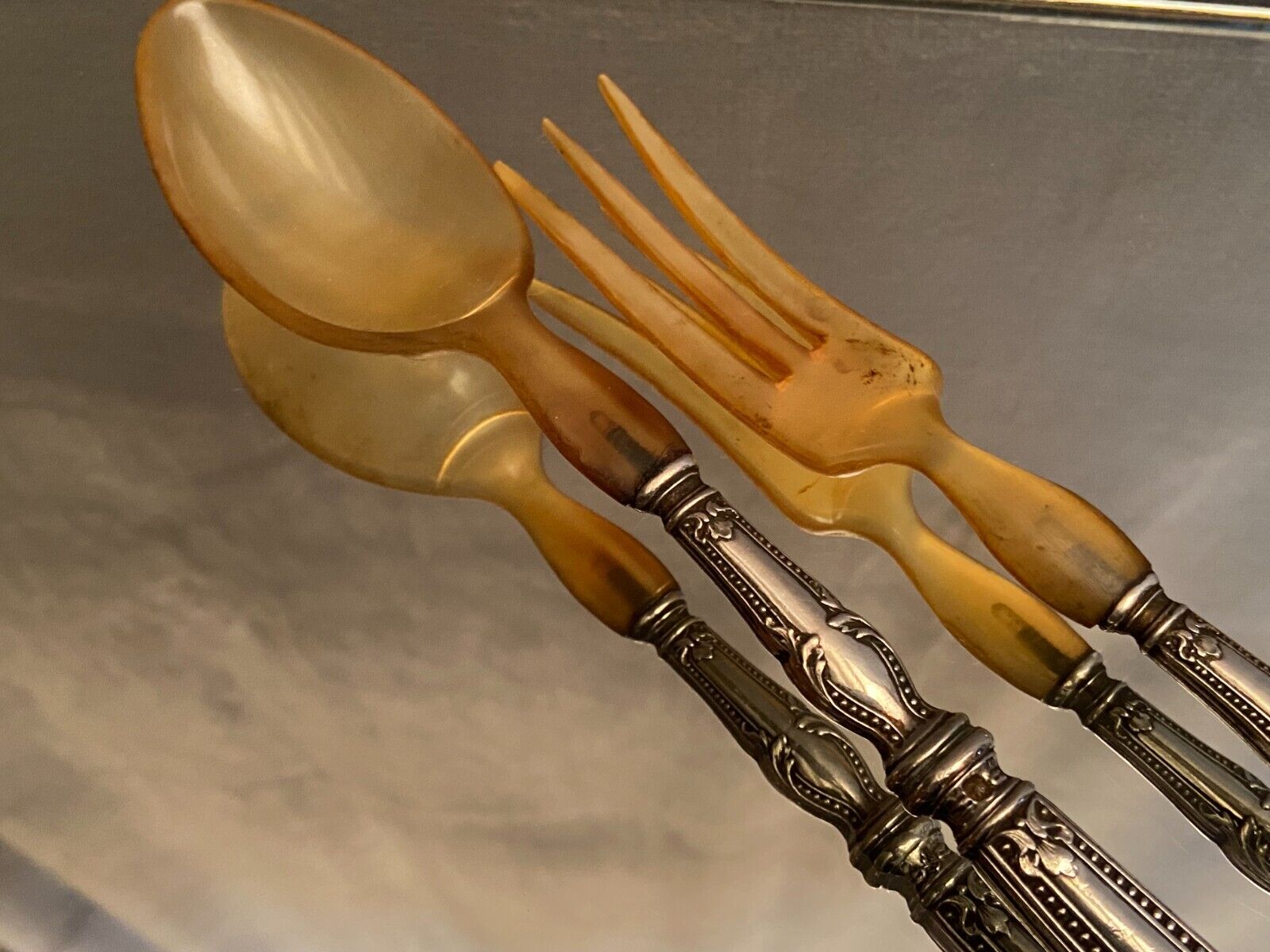 Salad set sleeves in silver decoration row of pearls Louis XVI style