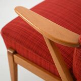 Scandinavian 1950s Beech Armchair with red upholstery