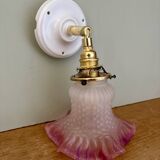 Vintage tulip wall lamp in white and pink frosted glass