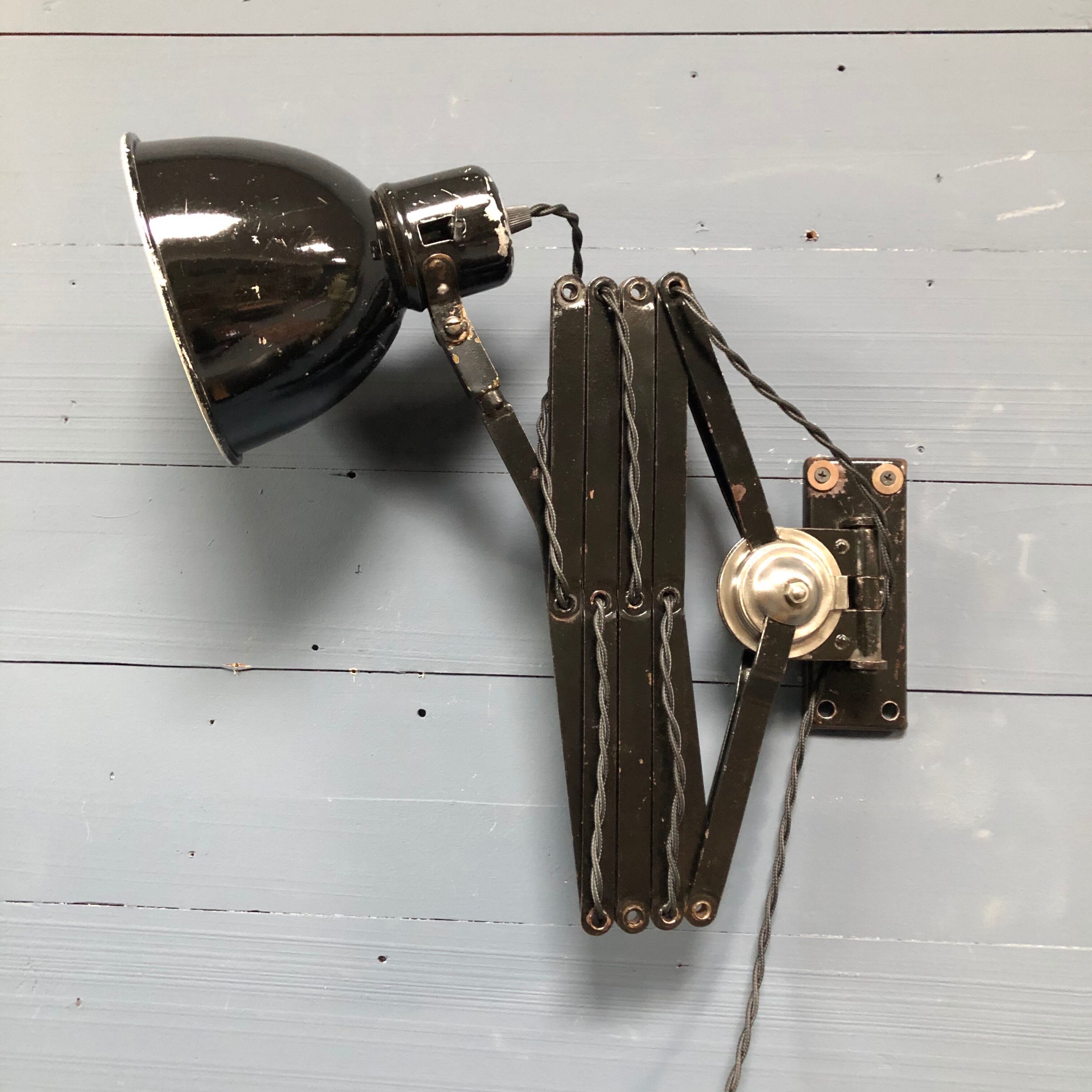 XL black scissor lamp from PeHaWe Leuchten Dresden, German 1940s