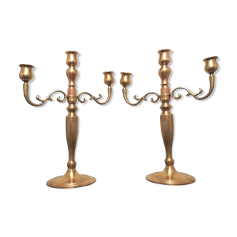 Paire de chandeliers 3 branches en bronze doré style art déco
