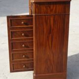 Nightstand with false drawers in walnut and marble, Louis Philippe