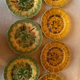 Lot of 7 old dessert plates in Sarreguemines barbotine