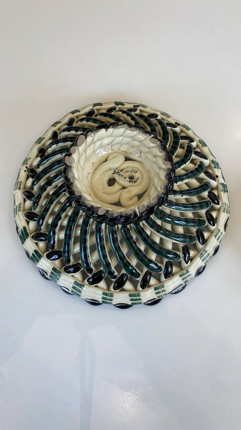 Large woven and twisted ceramic basket, Fase, Vallauris