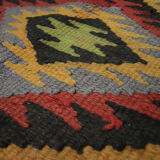 Vintage Green Tribal Wool Kilim Rug, Caucasian Flat woven Carpet-152x290cm