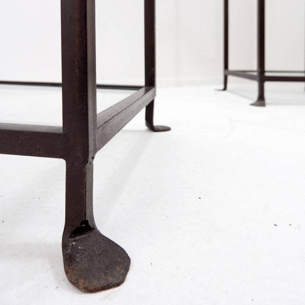 Pair of vintage pagoda-style shelves in black metal