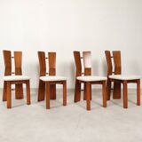 70's brutalist dining chairs in oak with bouclé fabric