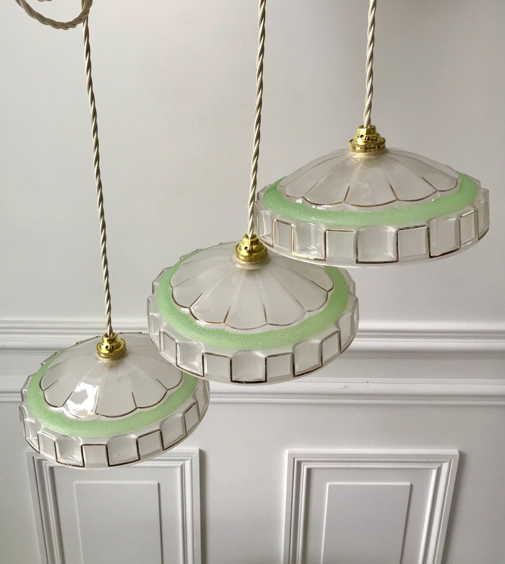 Green granite glass pendant lamp 50s-60s