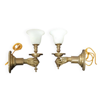 Huge pair of solid bronze hand sconces