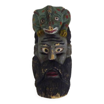 Old Mexican carved polychrome wooden mask. 1970s.