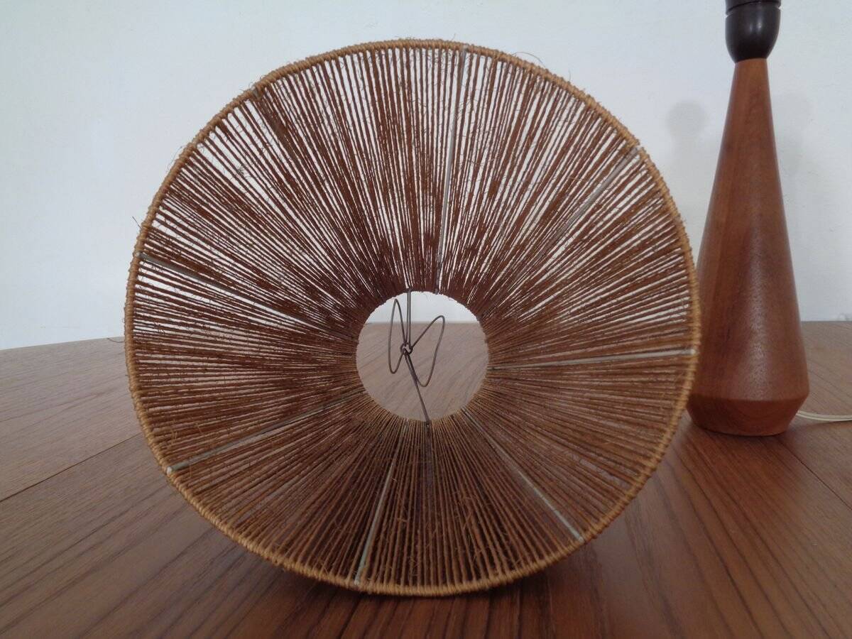 Mid-Century Danish Teak and Sisal Table Lamp, 1950s