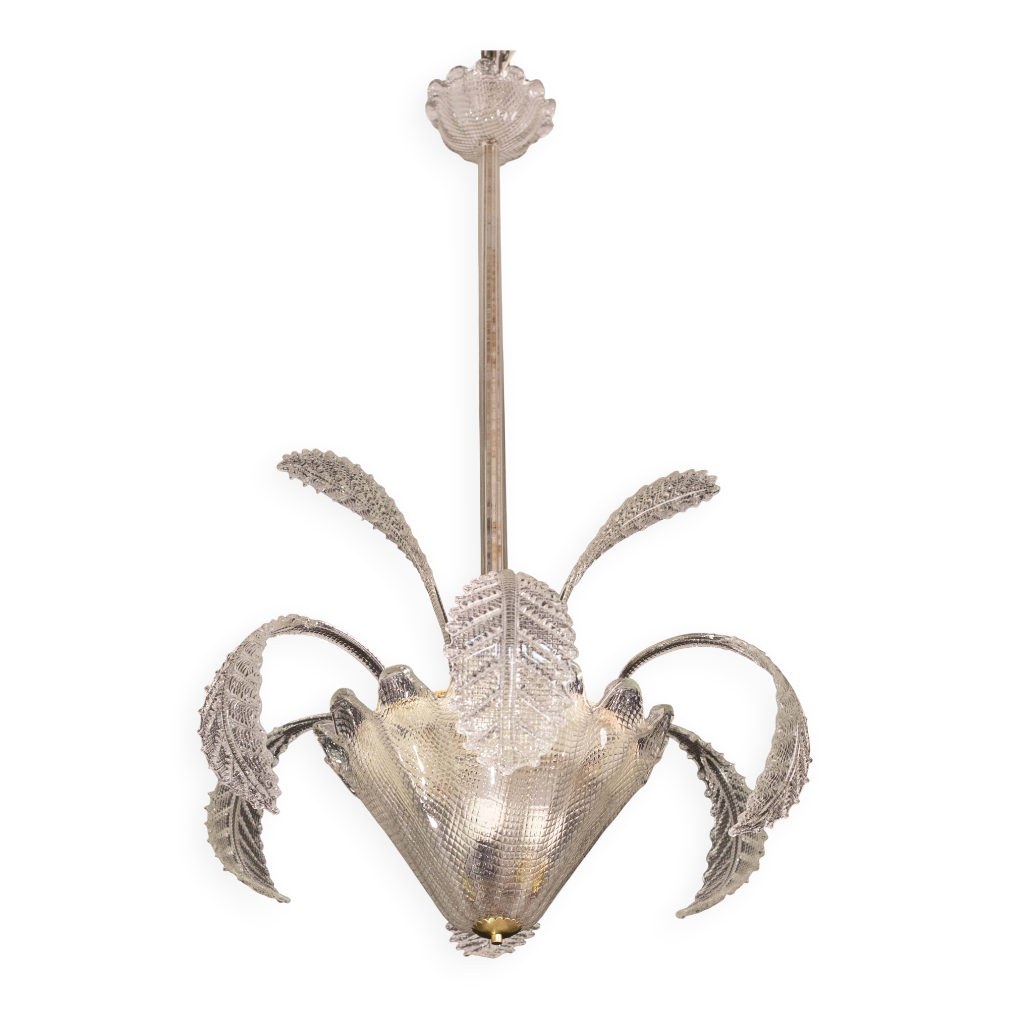 Art Decò, Barovier & Toso Chandelier, Murano Glass, 1950s
