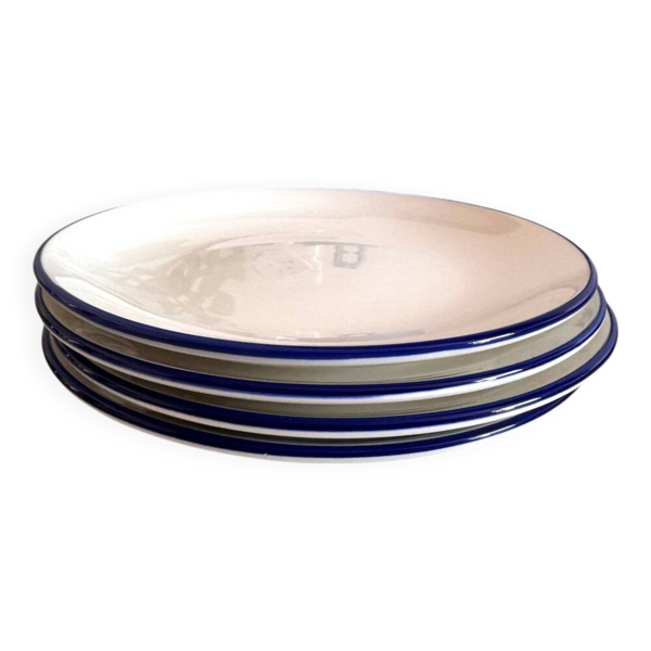Lot de 4 assiettes à dessert bleu et blanc