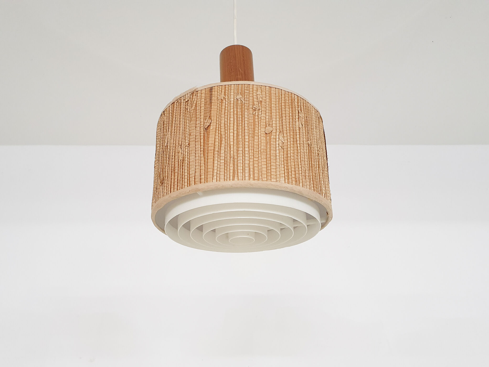 Scandinavian modern rattan pendant light, 1960's