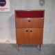 Teak bar cabinet and teak veneer, saddle leather and brass handles