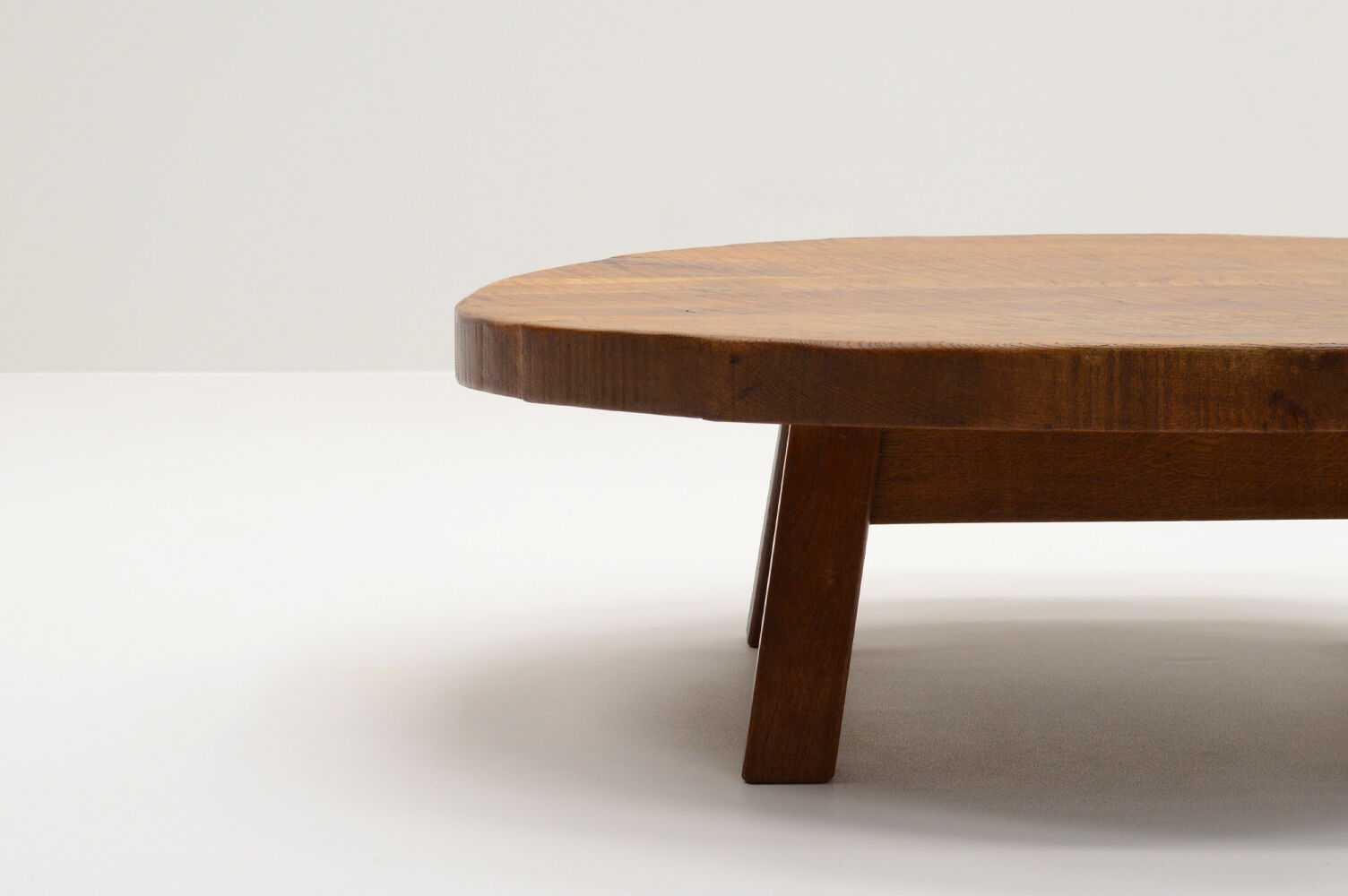 French oak brutalist artisan coffee table, 70s.