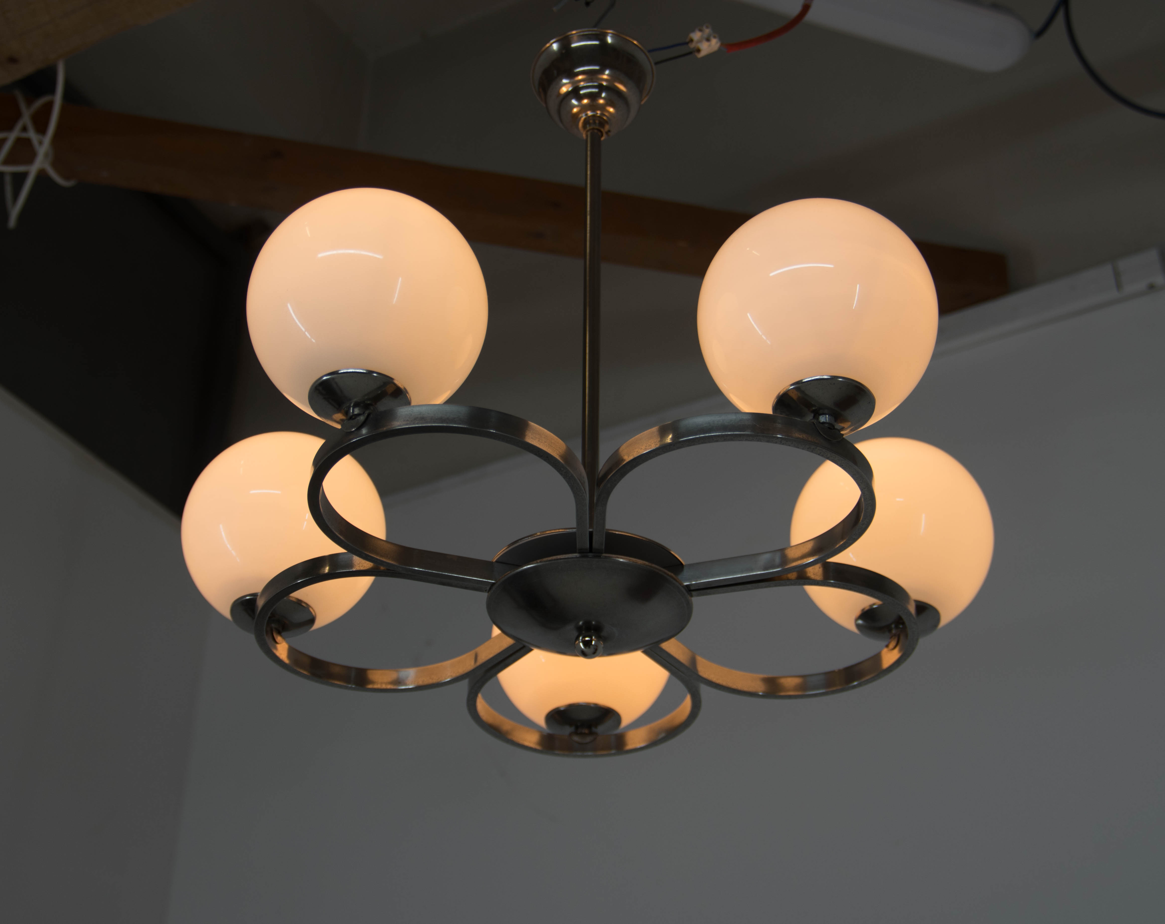 Art deco nickel-plated chandelier, 1930