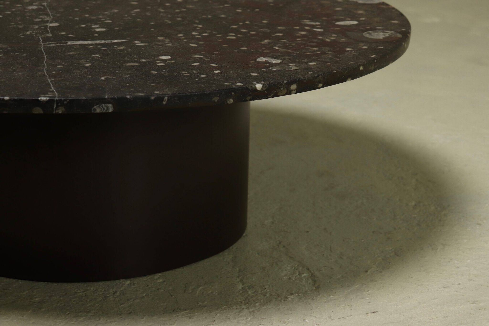 Rare fossil stone and steel coffee table by Metaform 1970s