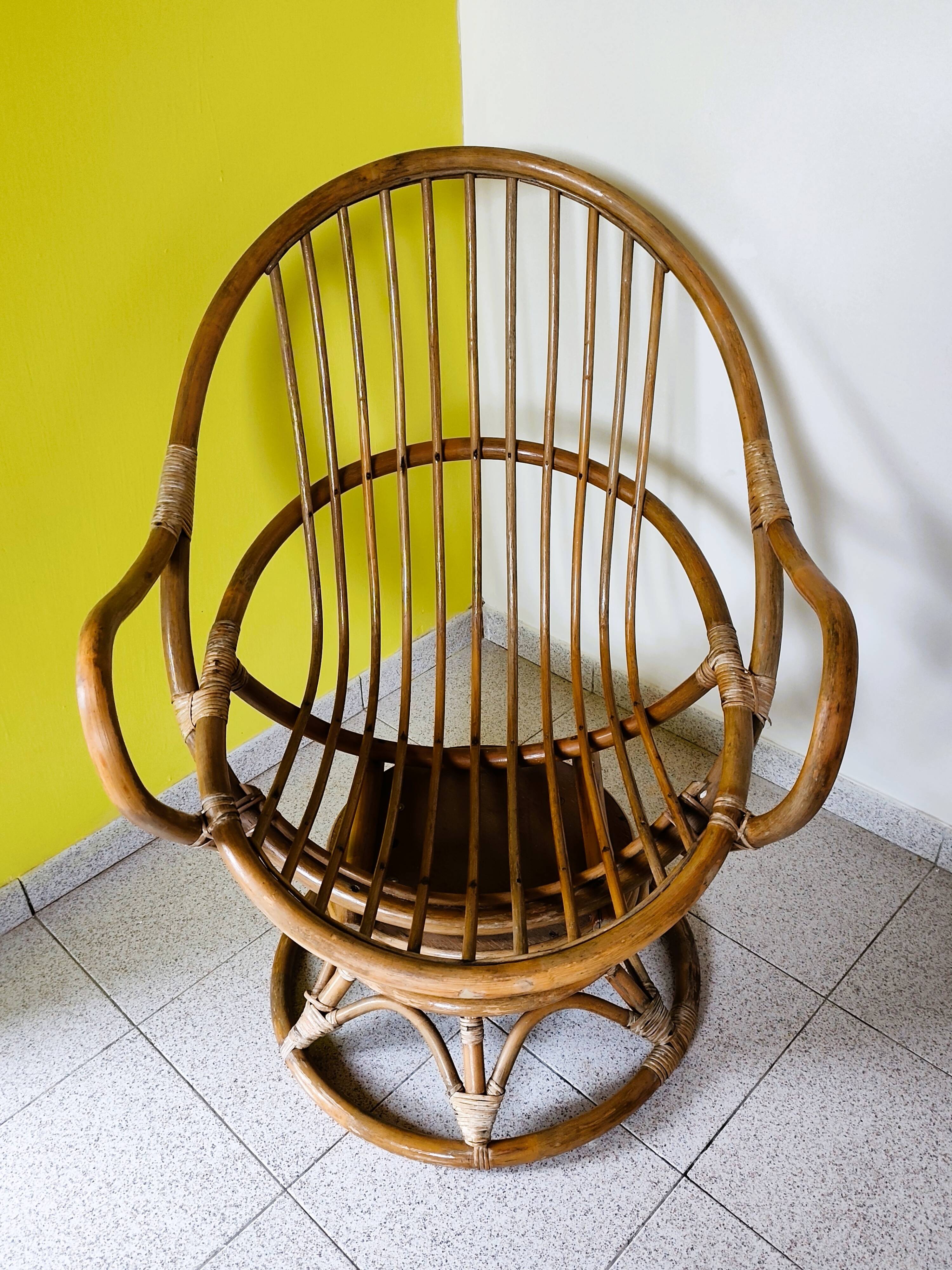 Vintage rattan swivel chair