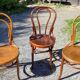 6 Thonet Fischel bistro chairs and others in curved wood from the early 20th century