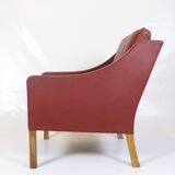 Armchair Model 2207 Made In Red Leather & Oak Frame By Børge Mogensen From 1960s