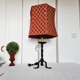 60s Wrought Iron Table Lamp with Upholstered Shade