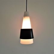 White Opalin Glass Suspension with Black Metal Ring, 1960s