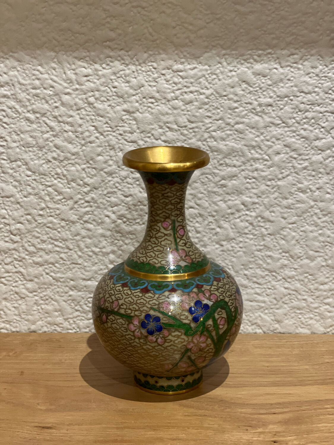 Antique vase with cloisonné enamel in brass
